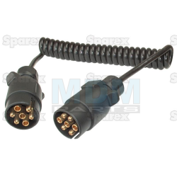 EXTENSION LEAD WITH 7 PIN PLUGS - 2M - SPIRAL