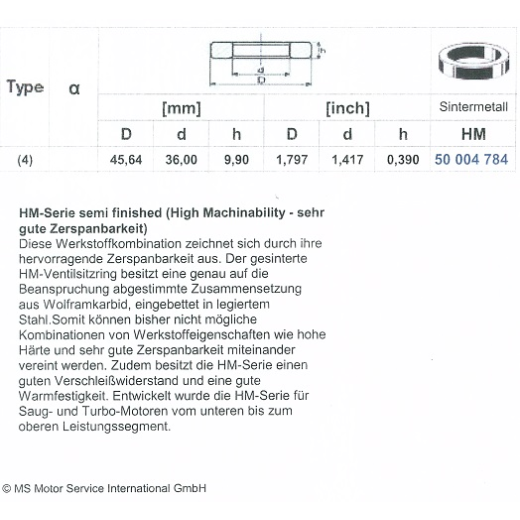 Ventilsitzring Rohling Übermaß für z.B.Perkins®