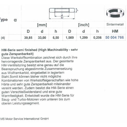 Ventilsitzring Rohling Übermaß für z.B.Perkins®