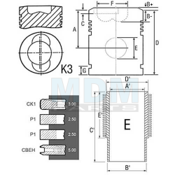 Kolben mit 4 Kolbenringen, Kolbenbolzen, Sicherungsringen und Zylinder f&uuml;r Deutz FL912 Motoren, NEU, Ref. 02928142