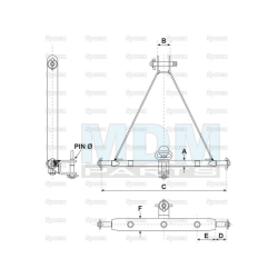 DRAWBAR HITCH SYSTEM CAT1 610MM 3 HOLES